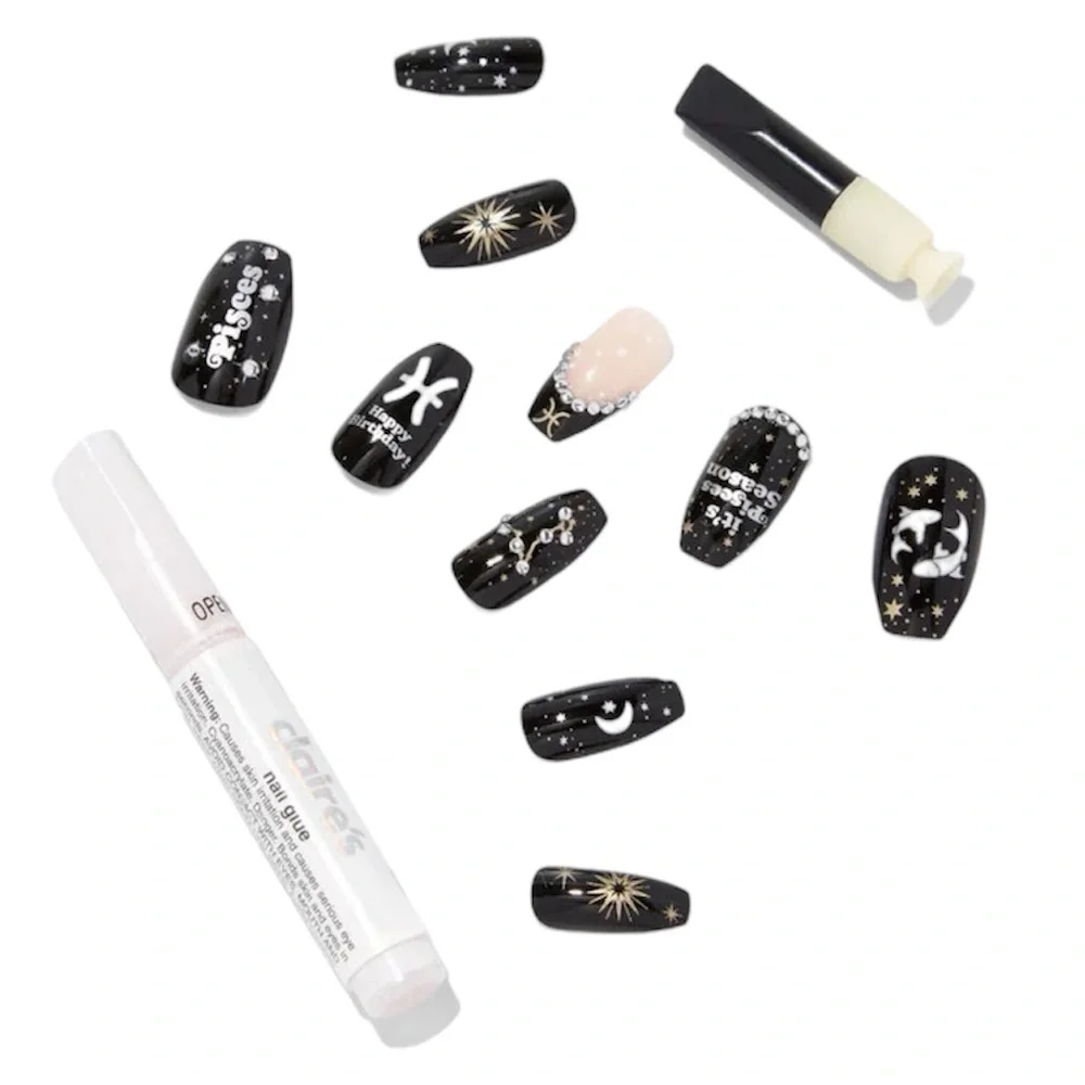 Zodiac Pisces Birthday Squareletto Faux Nail Set - 24 Pack - NWT